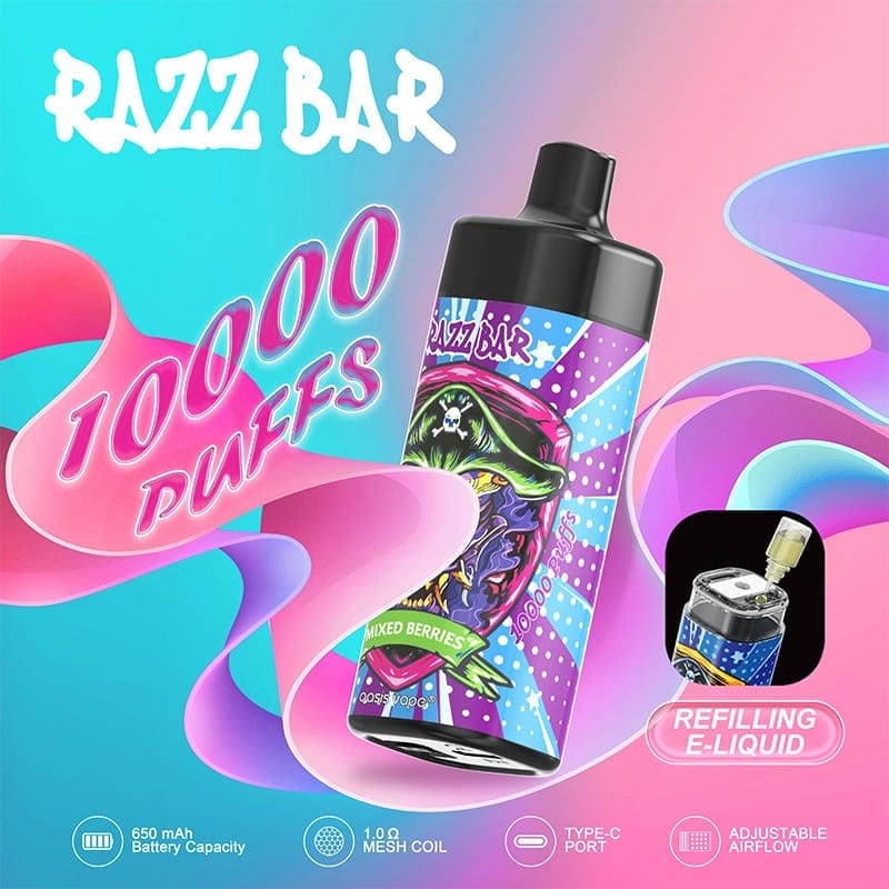 Razz Bar 10000 Puffs Refilling E liquid Razz bar 10000 puffs refilling e liquid