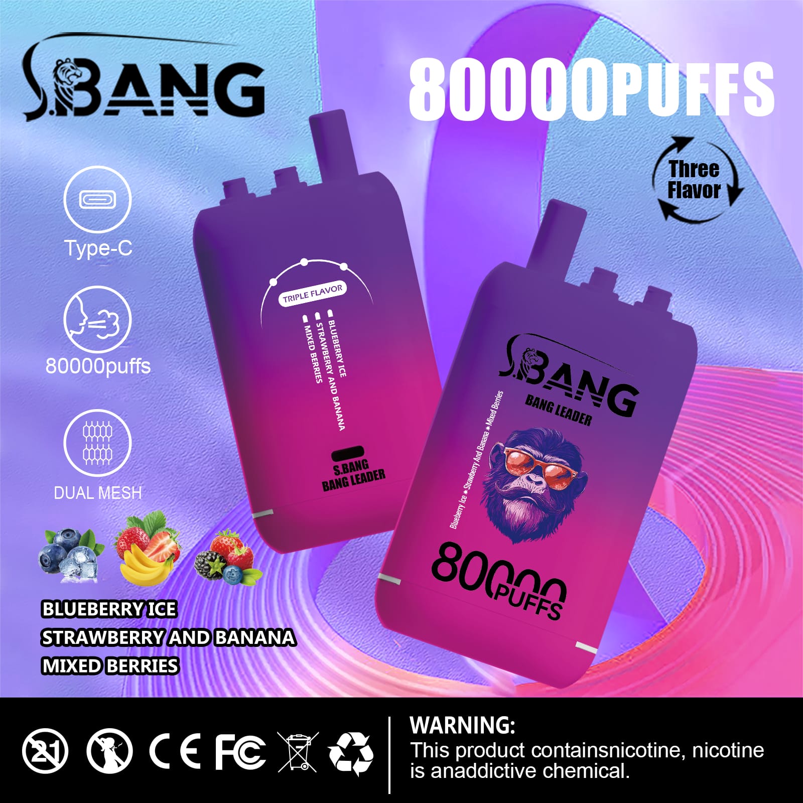 Blueberry-Ice-Strawberry-And-Banana-Mixed-Berries.jpg Bang Leader 80000 80k Puffs 78ml Einweg-E-Zigarette Original – Bild 11