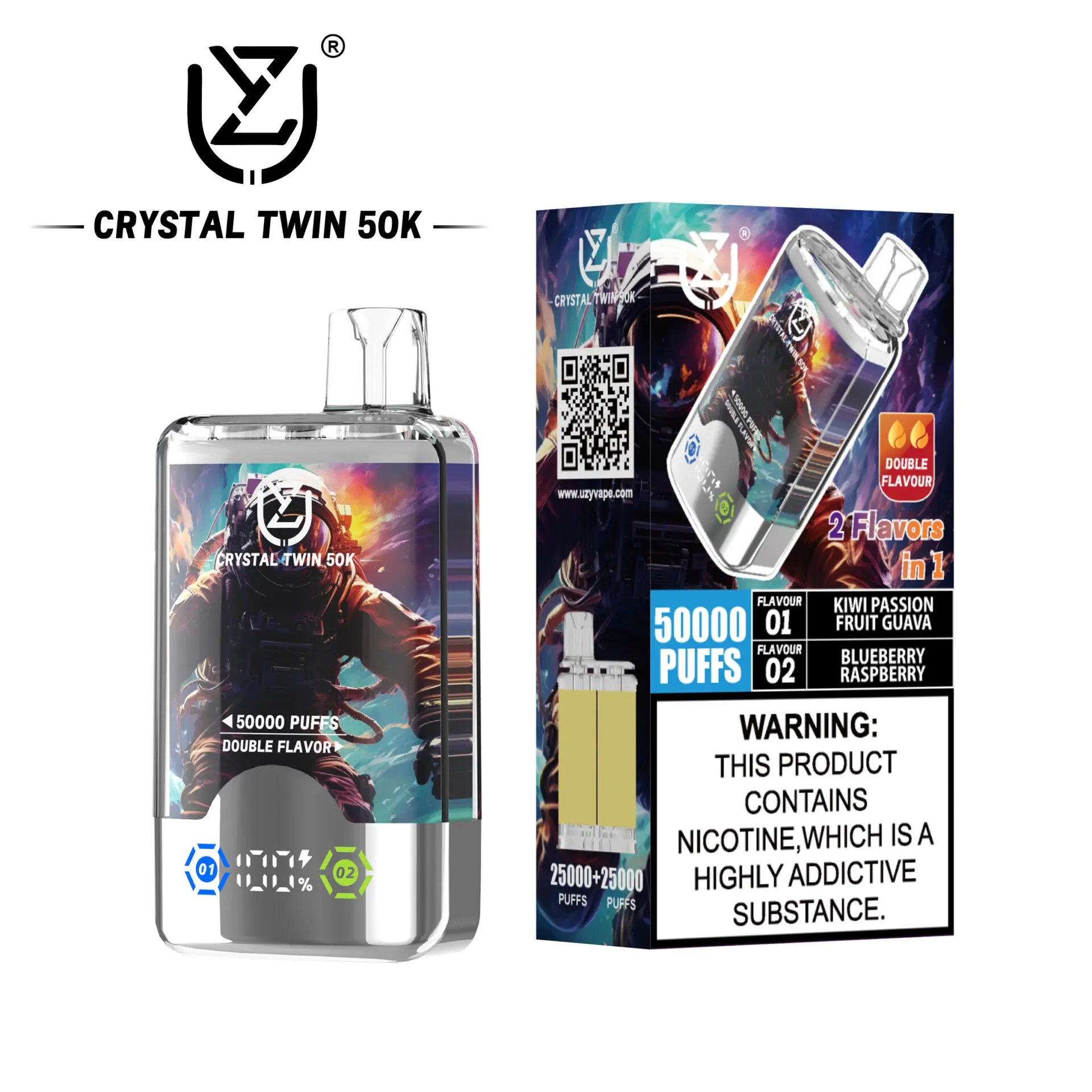 Kiwi-Passion-Fruit-Guava-Blueberry-Raspberry.jpg.webp UZY Crystal Twin 50000 50K Puffs Double Flavor 40ml Einweg-E-Zigaretten Original – Bild 9